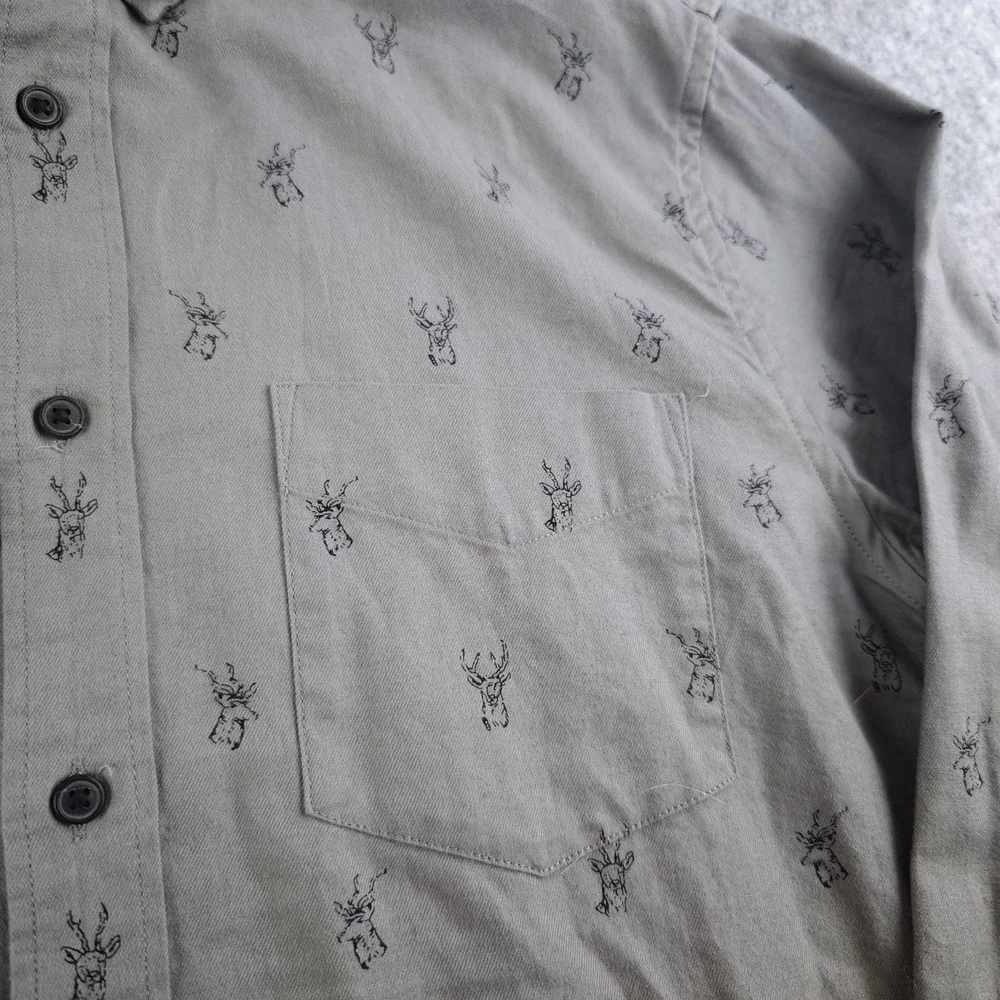 Banana Republic Luxe Flannel Shirt Mens Medium Slim Untucked Gray Deer Print